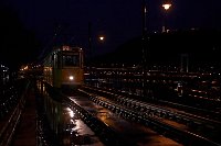 Hungary Budapest tram at night on the Pest side of the Danube