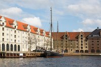 Copenhagen historic sailing ship moored at Asiatisk Plads, near Gammel Dok Old Dock