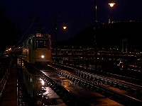 Hungary Budapest tram at night on the Pest side of the Danube